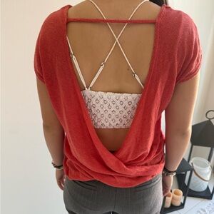 Daytrip Coral Open Back Top with Light Pink Bralette